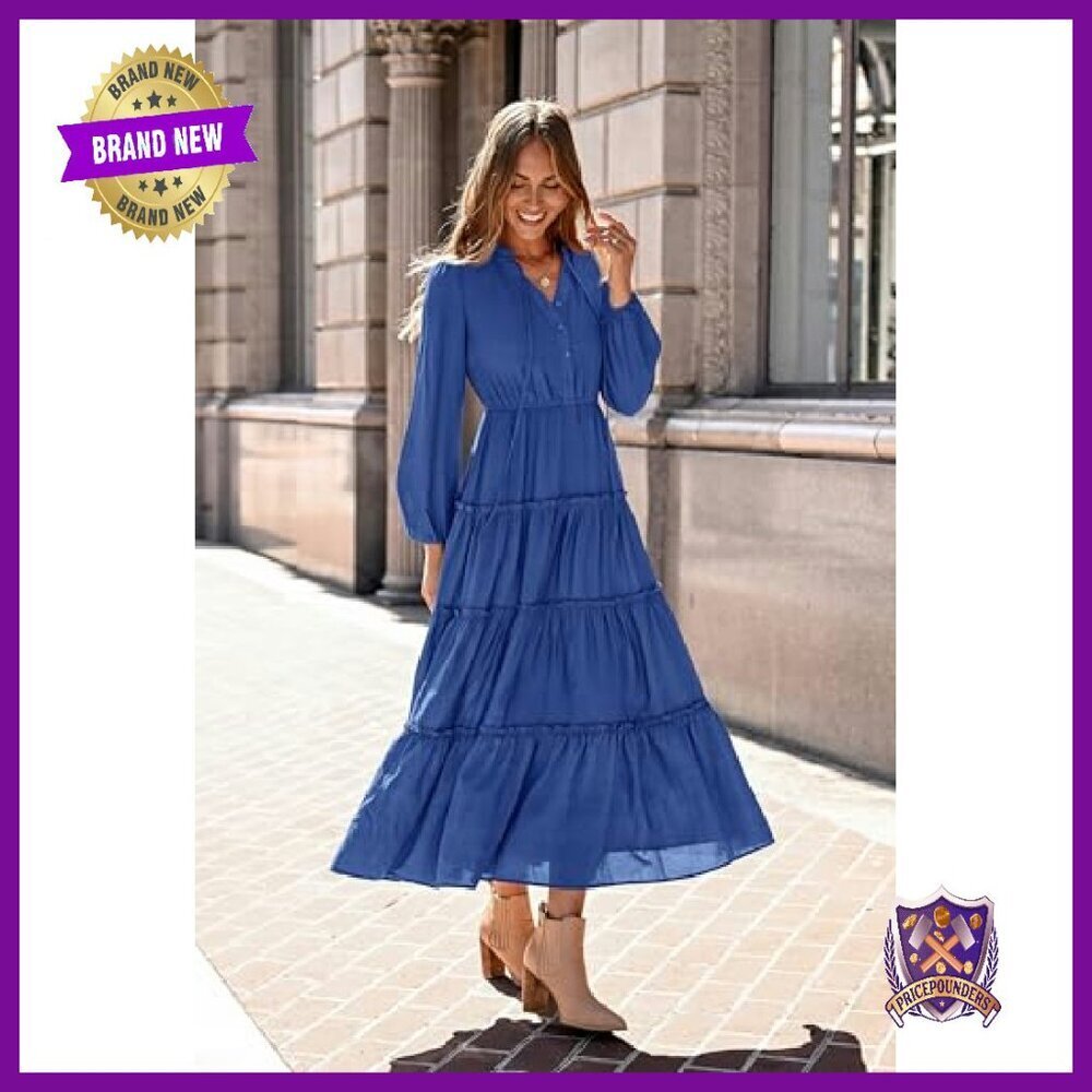 Viscose Maxi Dress with Ruffles Tiered A-Line Wedding Guest Fall - Picture 4 of 8
